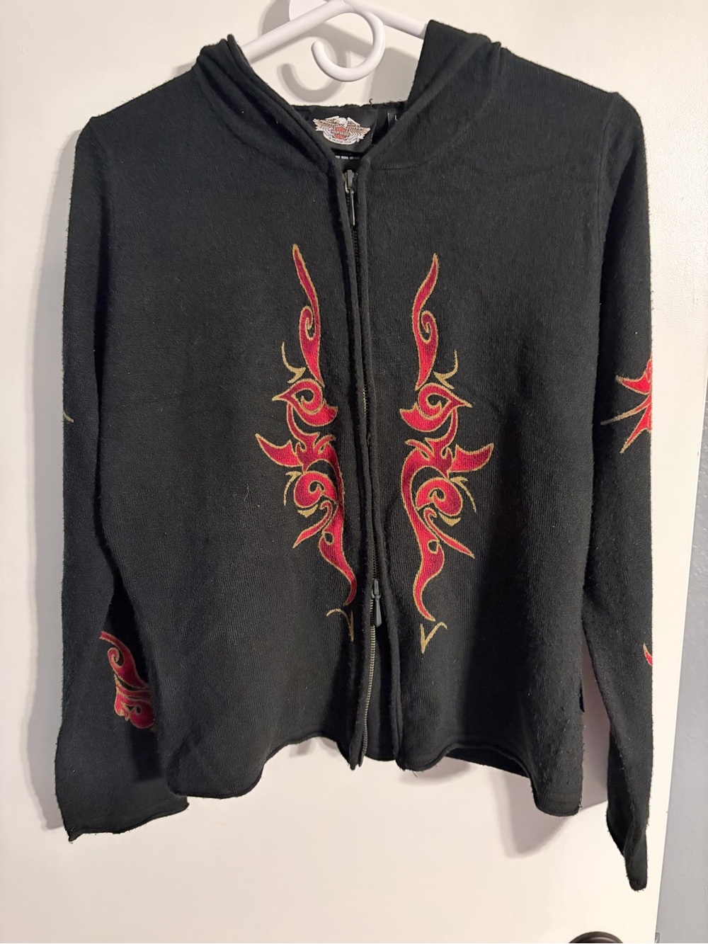 Harley-Davidson Black Hoodie with Red and Gold Tribal Back Graphic - Picture 3 of 8